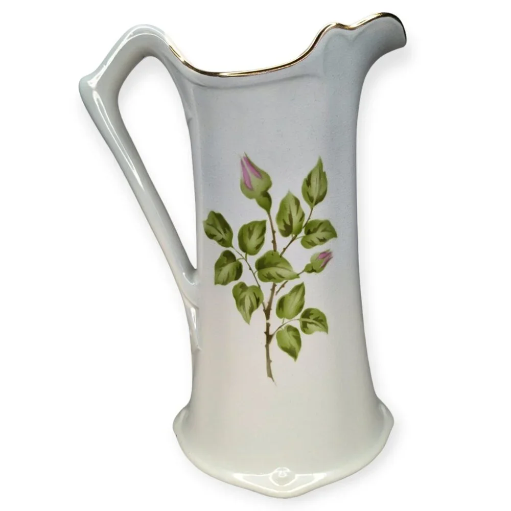 Vintage Floral Pitcher Vase Pink Flowers